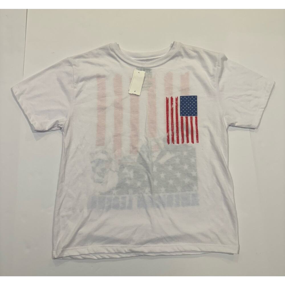 Boys Large USA Flag Patriotic Graphic T Shirt 4th July White